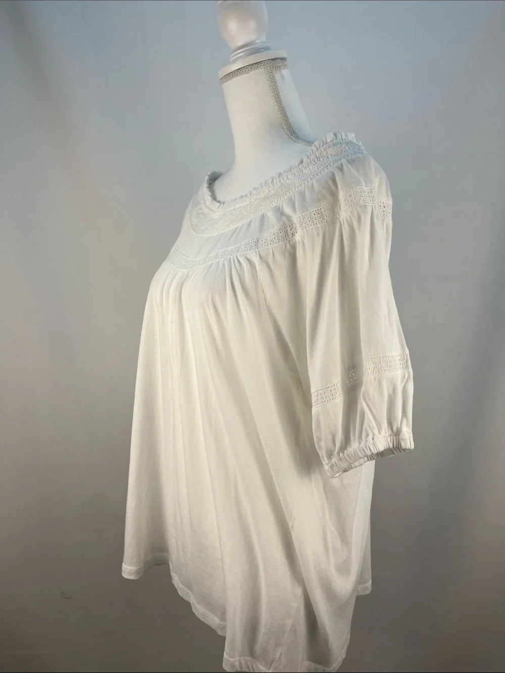 Ann Taylor LOFT White Eyelet Lace Peasant Blouse Top Size L NWT